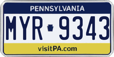 PA license plate MYR9343