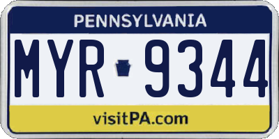 PA license plate MYR9344