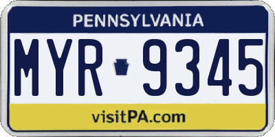 PA license plate MYR9345