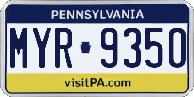 PA license plate MYR9350