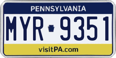 PA license plate MYR9351
