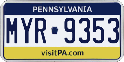 PA license plate MYR9353