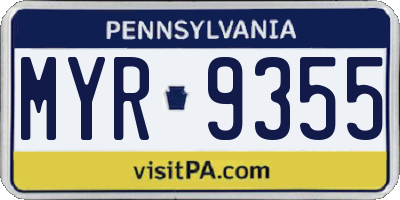 PA license plate MYR9355