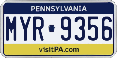 PA license plate MYR9356