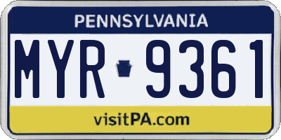 PA license plate MYR9361