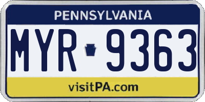 PA license plate MYR9363