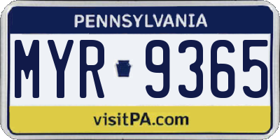 PA license plate MYR9365