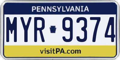 PA license plate MYR9374