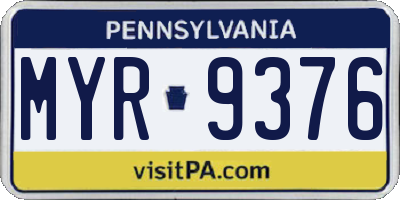 PA license plate MYR9376