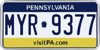 PA license plate MYR9377
