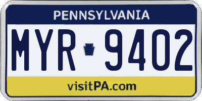 PA license plate MYR9402