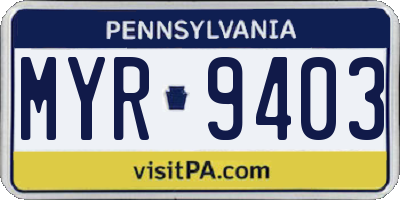 PA license plate MYR9403