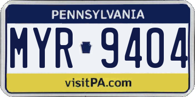 PA license plate MYR9404