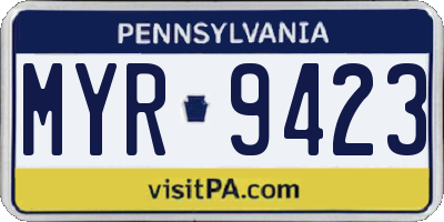 PA license plate MYR9423