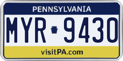 PA license plate MYR9430