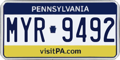 PA license plate MYR9492