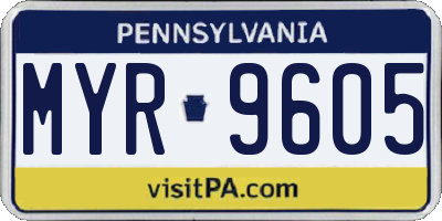 PA license plate MYR9605