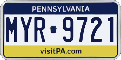 PA license plate MYR9721