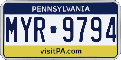 PA license plate MYR9794