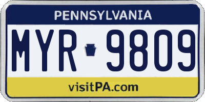 PA license plate MYR9809