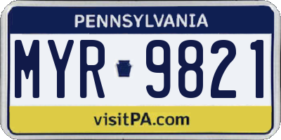 PA license plate MYR9821