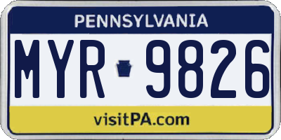 PA license plate MYR9826