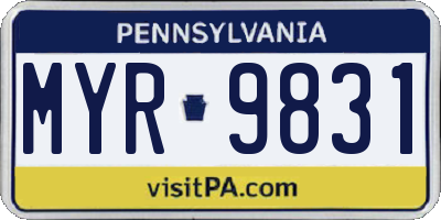 PA license plate MYR9831