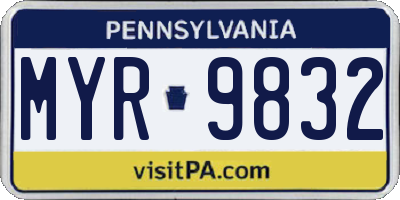 PA license plate MYR9832