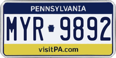 PA license plate MYR9892