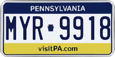 PA license plate MYR9918
