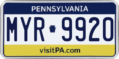 PA license plate MYR9920