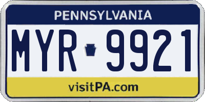 PA license plate MYR9921