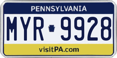 PA license plate MYR9928