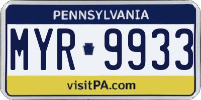 PA license plate MYR9933