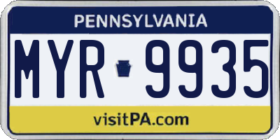 PA license plate MYR9935