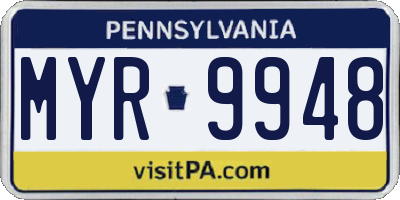 PA license plate MYR9948