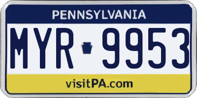 PA license plate MYR9953