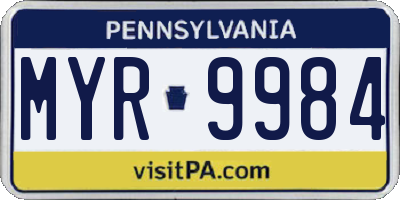 PA license plate MYR9984
