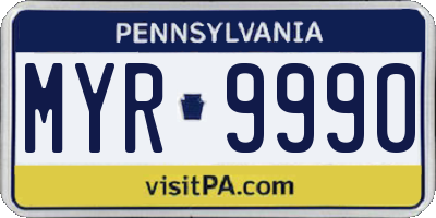PA license plate MYR9990