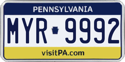 PA license plate MYR9992