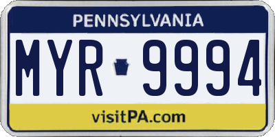 PA license plate MYR9994