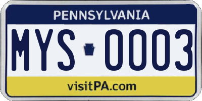 PA license plate MYS0003