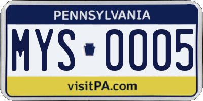PA license plate MYS0005