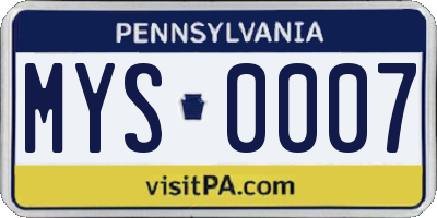 PA license plate MYS0007