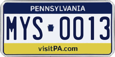 PA license plate MYS0013