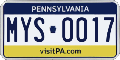 PA license plate MYS0017