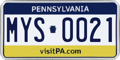 PA license plate MYS0021