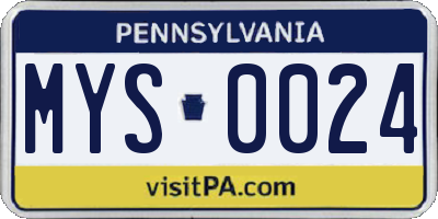 PA license plate MYS0024
