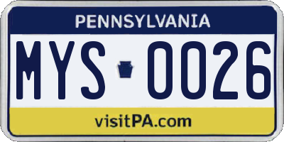 PA license plate MYS0026