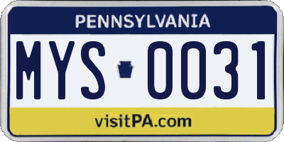 PA license plate MYS0031